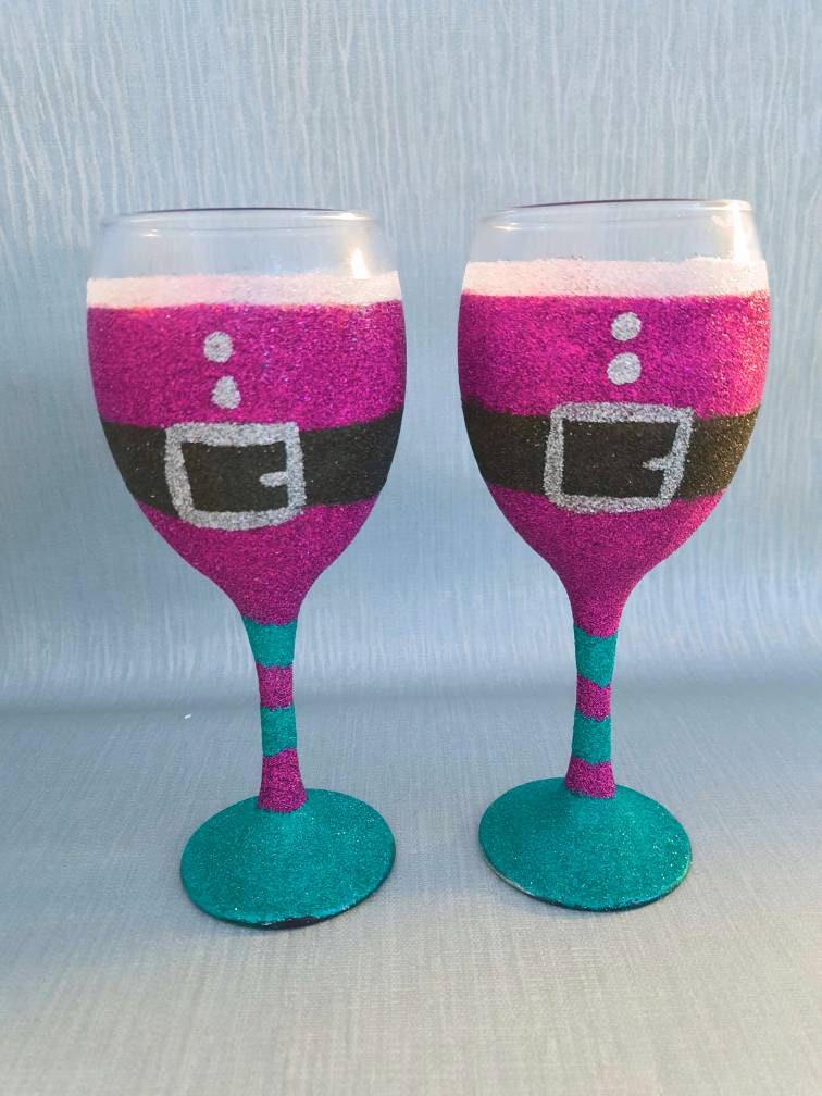 Elf Wine Glasses Christmas Wine Glass Glitter Glasses Pair Etsy UK