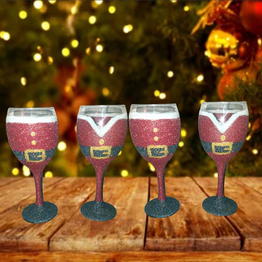 Santa Glitter Wine Glass