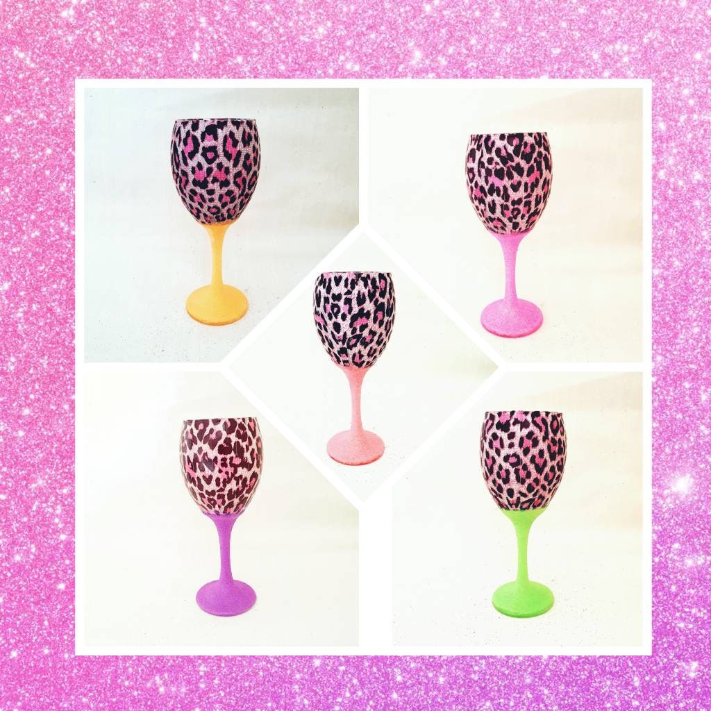 Leopard Print Wine Glasses Glitter Glass Animal Print Etsy UK