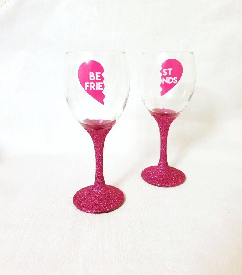 Best friends glitter wine glasses bff split heart moving Etsy