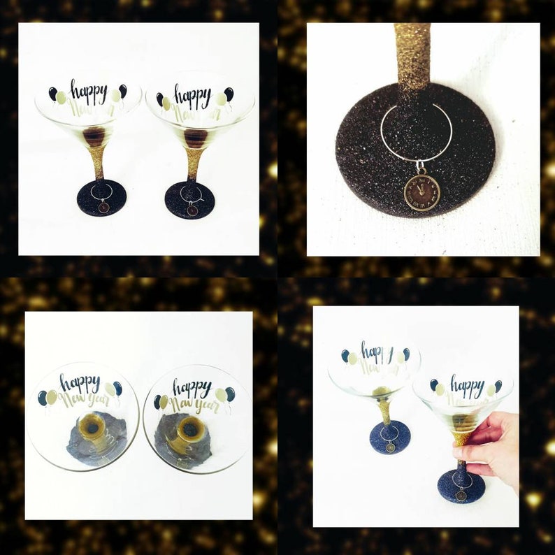 New year glitter cocktail glasses martini glass gold and Etsy