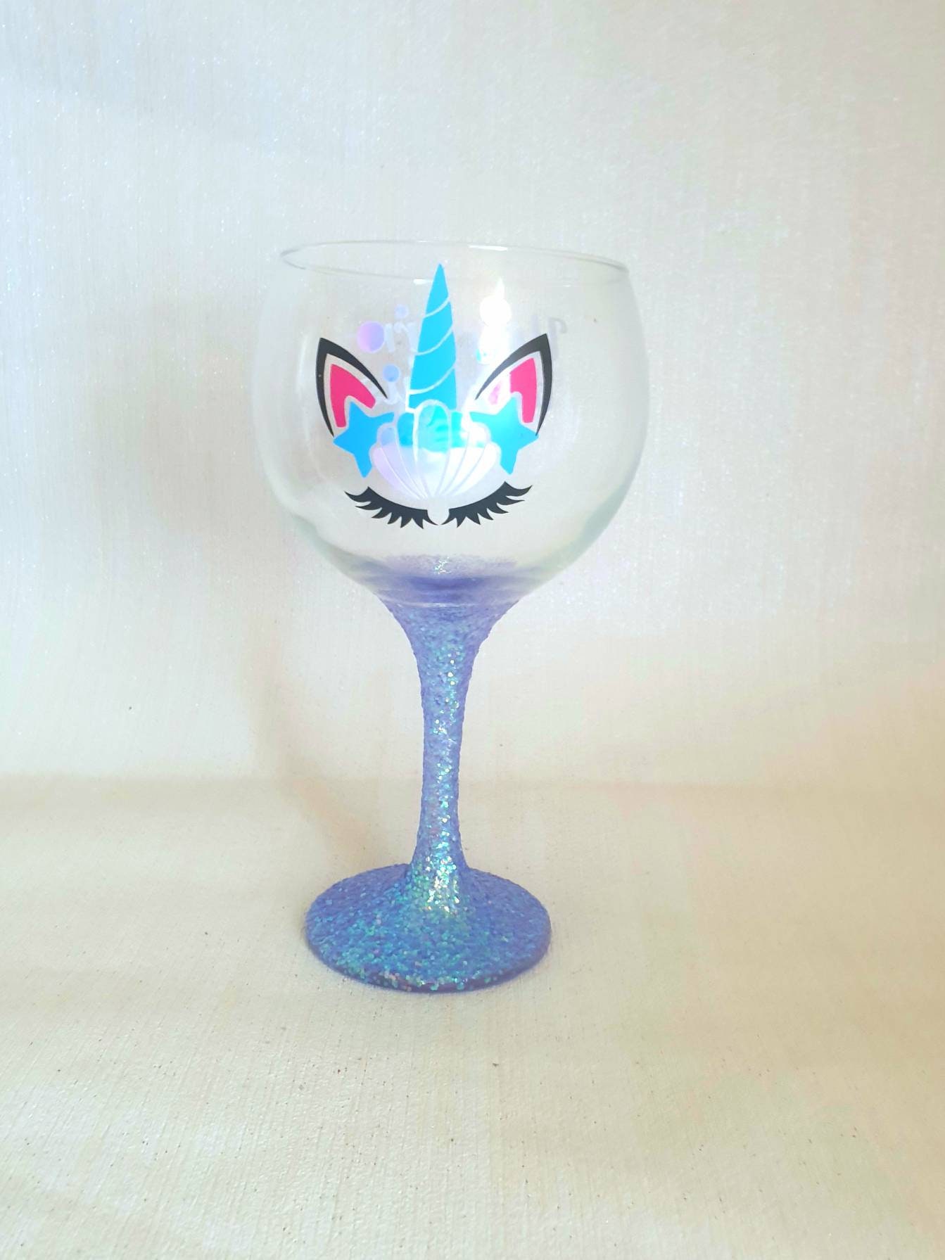 Unicorn glitter glasses mermaid wine glasses unicorn face Etsy