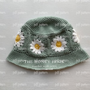 CROCHET PATTERN | Granny Square Flower Bucket Hat pattern only