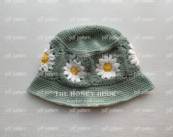 CROCHET PATTERN | Granny Square Flower Bucket Hat pattern only