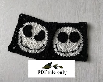 CROCHET PATTERN | Jack Skellington Granny Square pattern only (two sizes included)