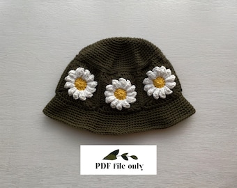 CROCHET PATTERN | Granny Square Flower Bucket Hat pattern only
