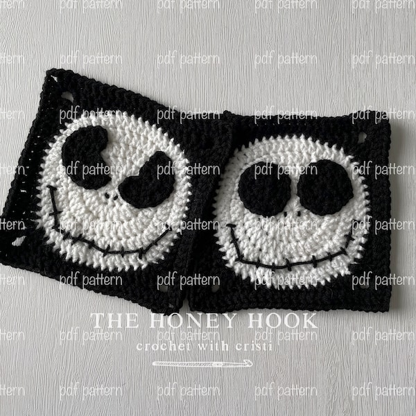 CROCHET PATTERN | Jack Skellington Granny Square pattern only (two sizes included)