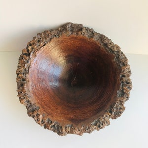 Vintage Hand Turned Live Edge Wooden Bowl Hand Crafted In West Africa
