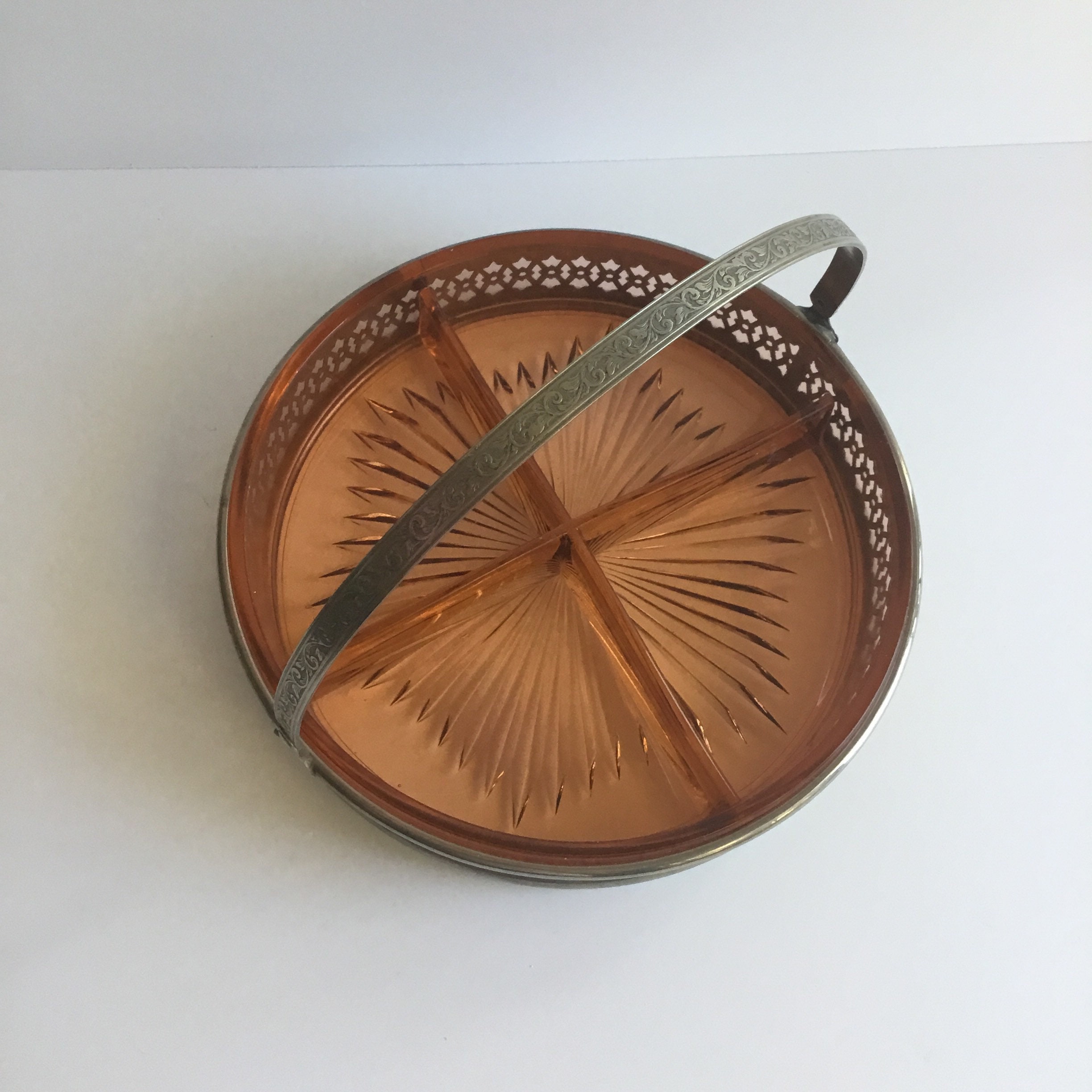 Stamped Metal Serving Dish Holder with Handle Sectioned Heavy Etsy