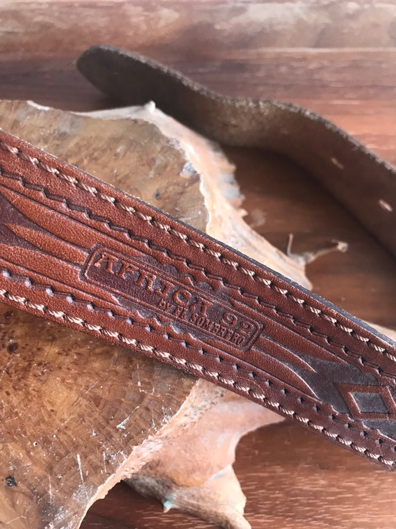 Rich Dark Cognac Brown Embossed Leather Belt By S… - image 7