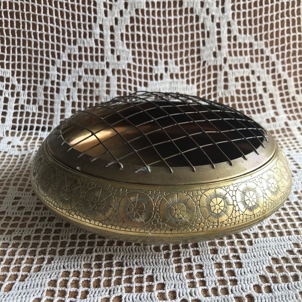 Vintage Solid Brass Rose Bowl With Separate MeshTopper