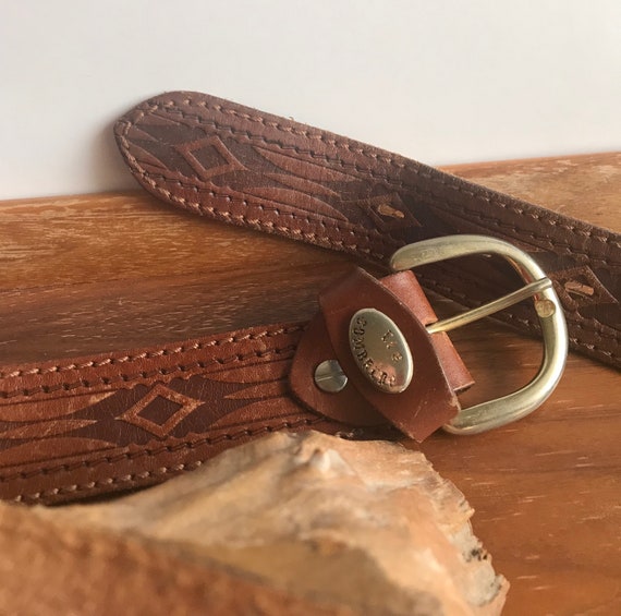 Rich Dark Cognac Brown Embossed Leather Belt By S… - image 6