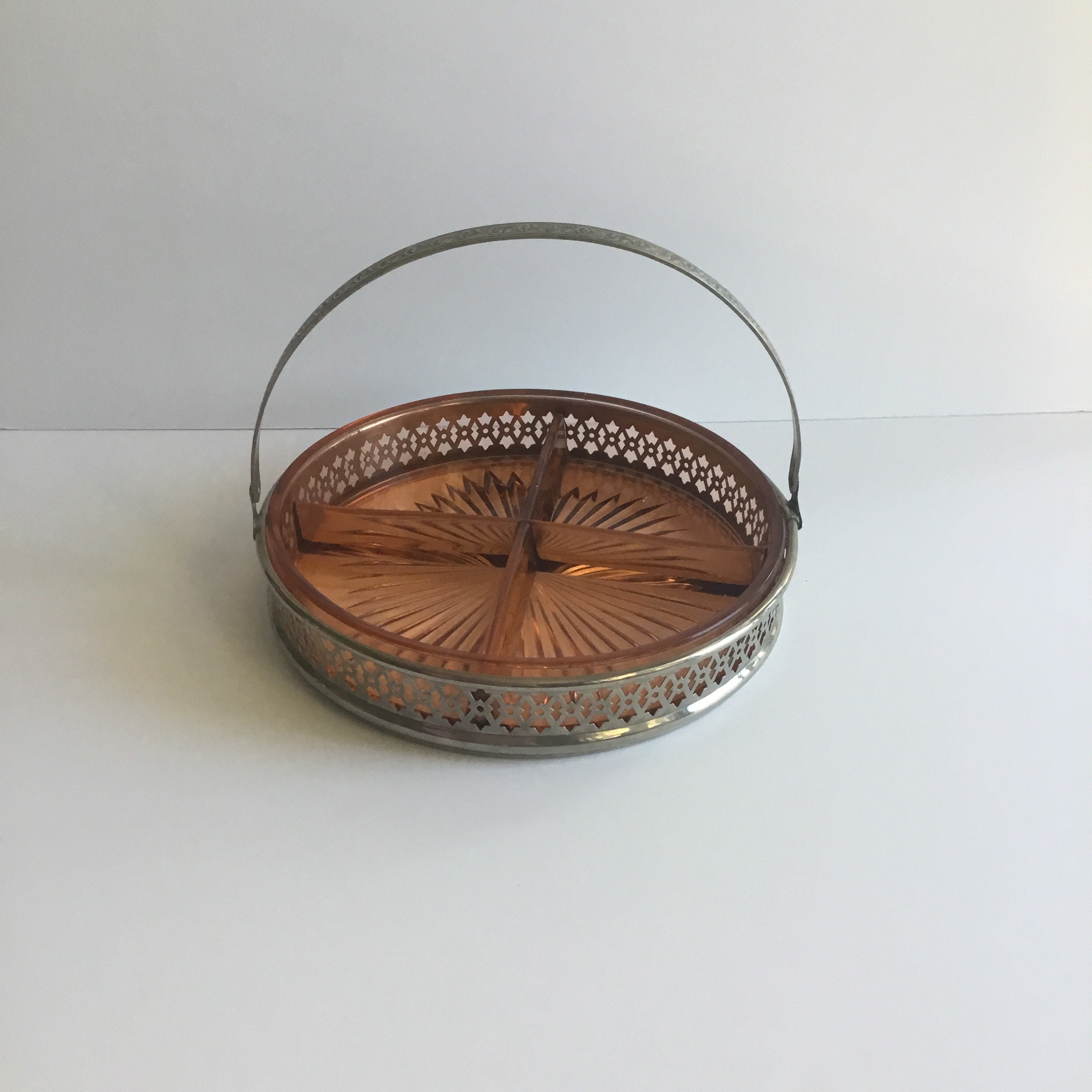 Stamped Metal Serving Dish Holder with Handle Sectioned Heavy Etsy