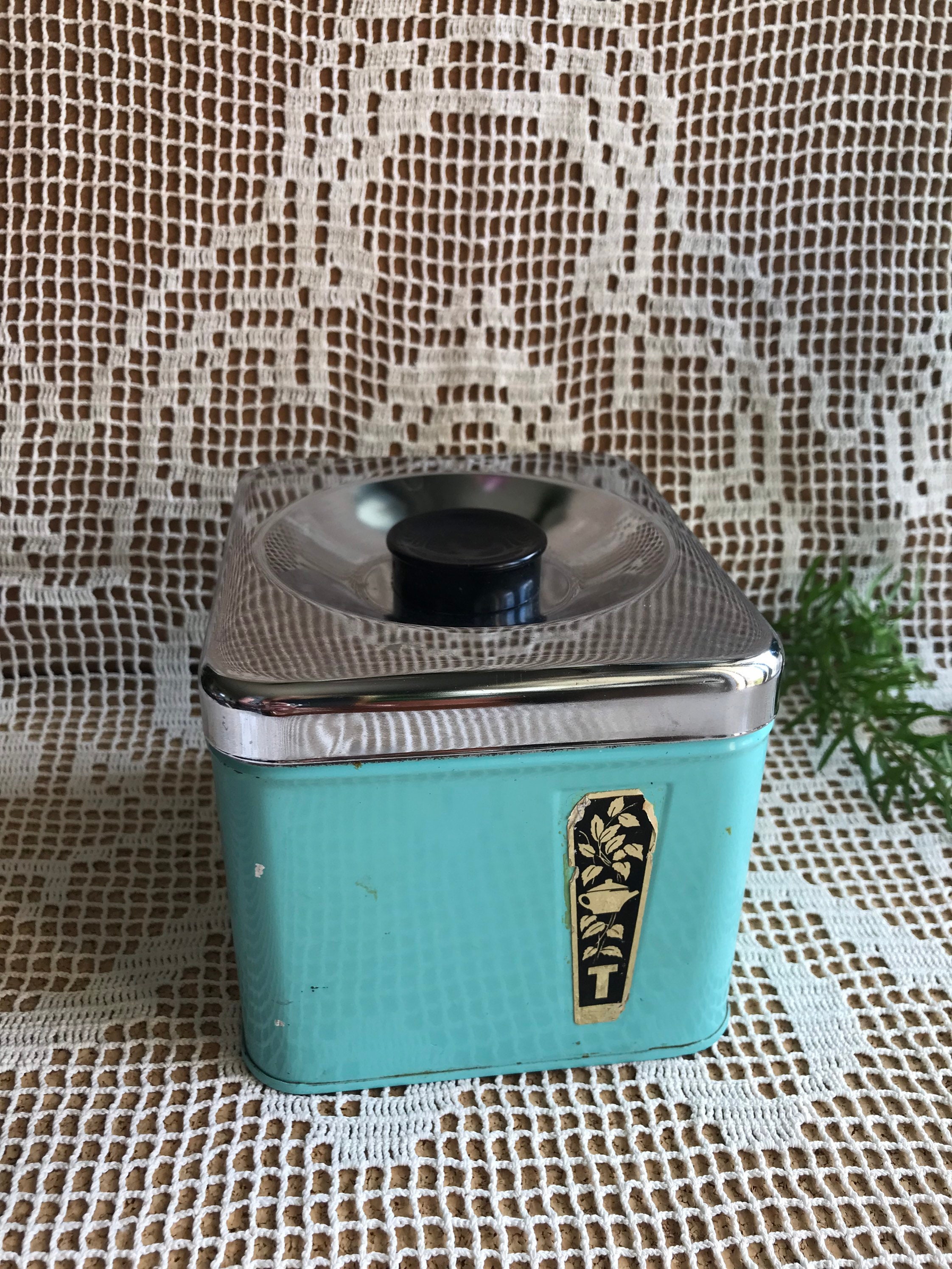 Vintage Aqua Blue Tea Canister the Queen Line Canada Etsy