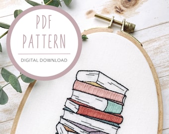 Book Stack Embroidery Pattern: Modern DIY Hoop Art (PDF Digital Download)