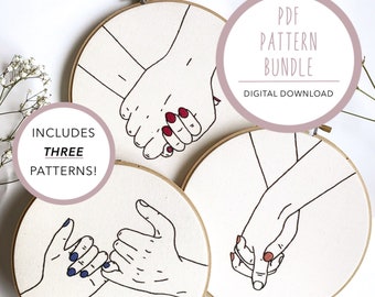 Hands Embroidery PDF Pattern Bundle: Modern DIY Hoop Art (Digital Download)