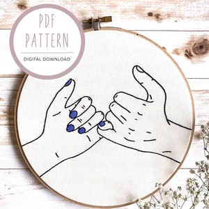 Pinky Promise Hands PDF Pattern | Modern Embroidery Pattern | Digital Download | DIY Embroidery Hoop Art Tutorial | Pinky Promise Embroidery