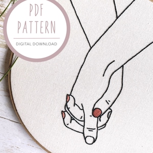Holding Hands PDF Pattern 1 | Modern Embroidery Pattern | Digital Download | DIY Embroidery Hoop Art Tutorial | Hand Holding Embroidery