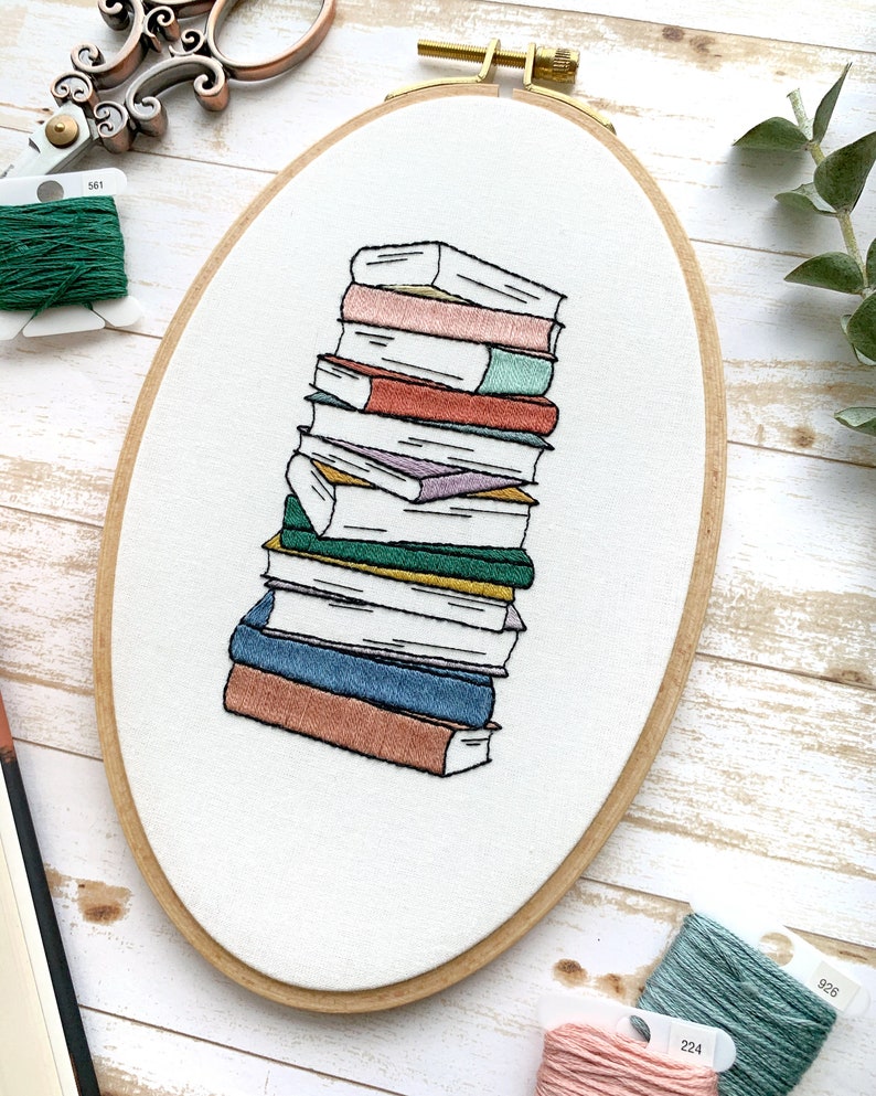 Book Stack PDF Pattern Modern Embroidery Pattern PDF Etsy Canada