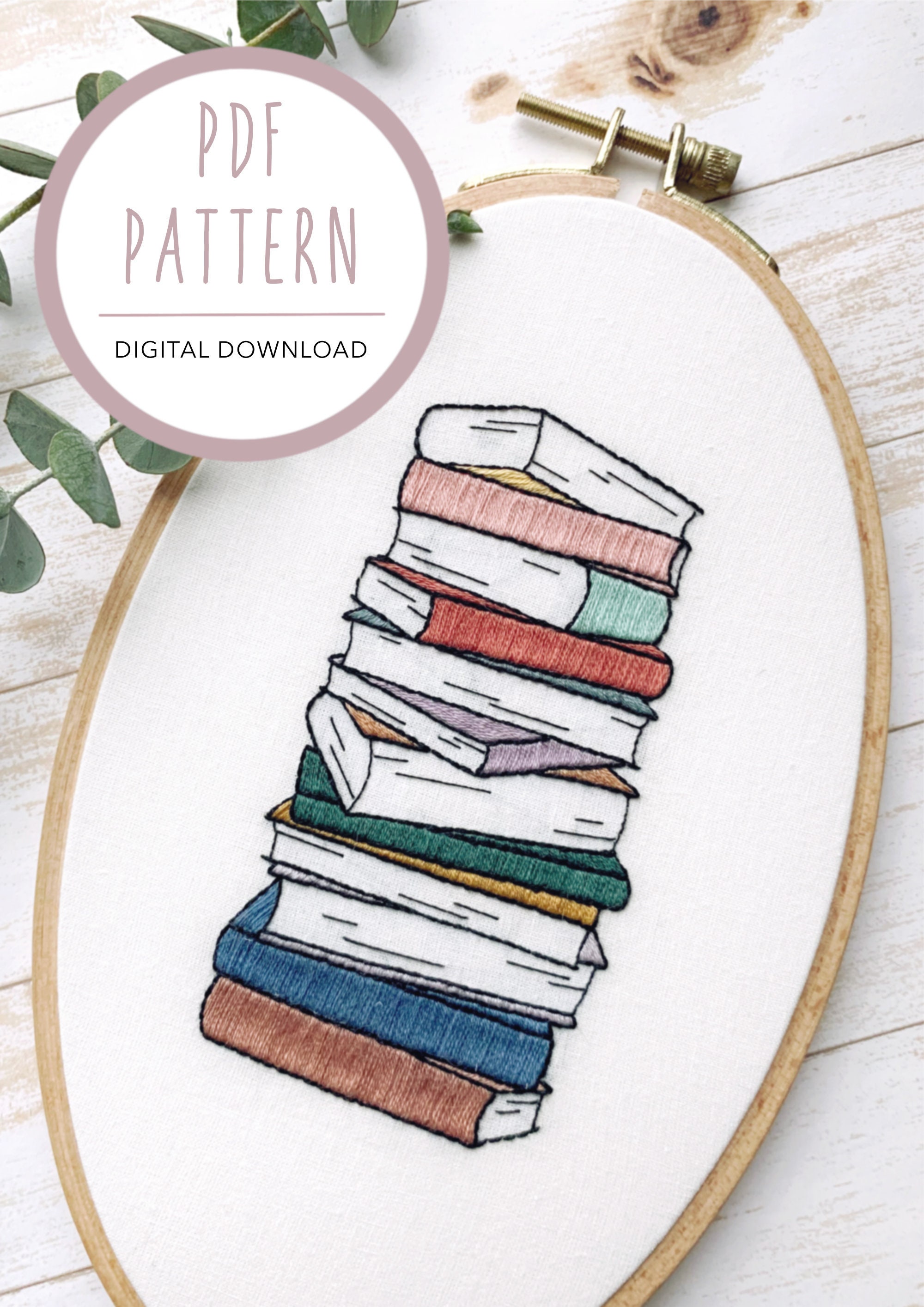 Book Stack PDF Pattern Modern Embroidery Pattern PDF Etsy Nederland