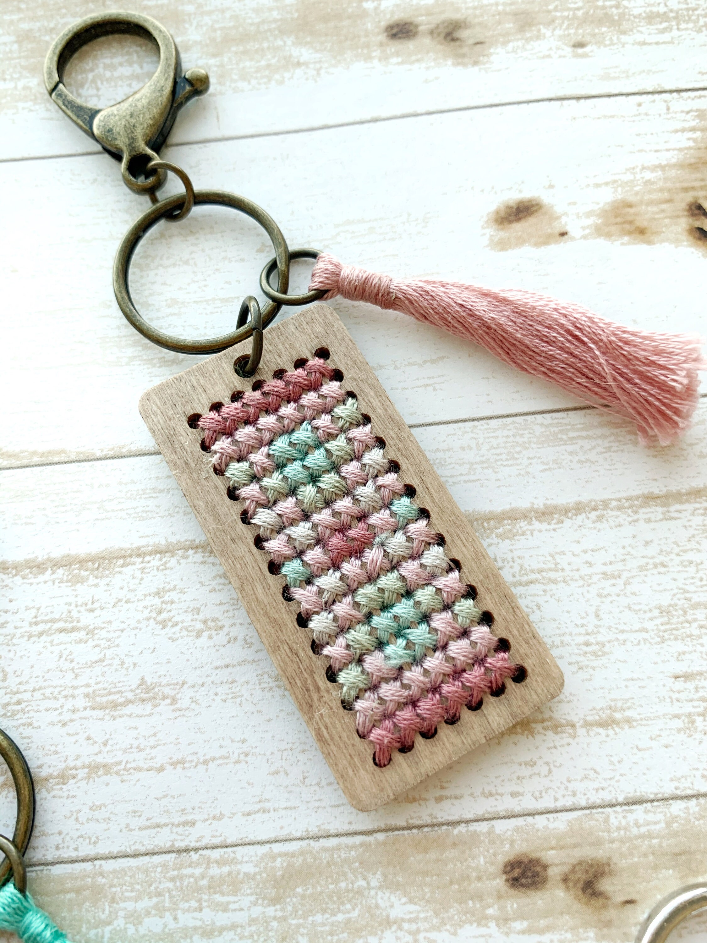 Wooden Cross Stitch Keychain Keychain with Tassel Etsy