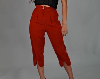 Evan Picone RED Pants Women Vintage Velvet CAPRI Riding Julius Garfinckel & Co. Size Small