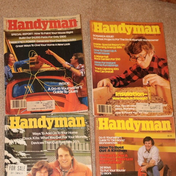 HANDYMAN Magazines from 1978 DIY Wall Piece Sculpture Table Chair Crafts Decor Door Molding Birdhouse 1970s-1980s Brady Bunch Design Look