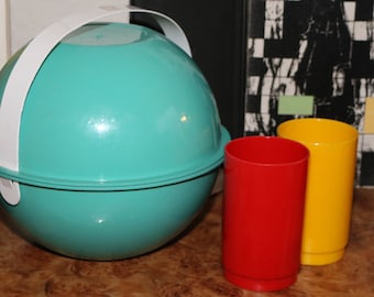 PICNIC BALL and Cups Vintage 1980s Spaceage 80s Memphis Design Space Age Kartell Style Lunchbox Basket
