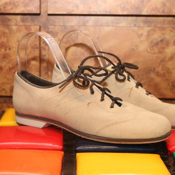 Endicott Johnson Bowling Shoes (1980) Sneakers Suede Leather Dress Walking Sand Shoes Size 8.5 USA Vintage 1980s Preppy