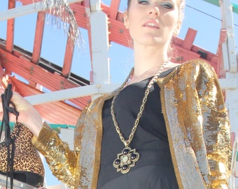 Spaceage NECKLACE (1989) Metallic Gold Jewelled Vintage 1980s-1990s