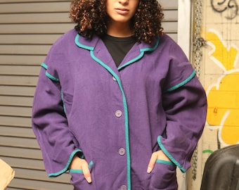 MONDI (1985) Coat Purple High Fashion Wool Jacket Women Vintage 1970s-1980s New Wave Memphis Design Look Valley Girl Size M/L