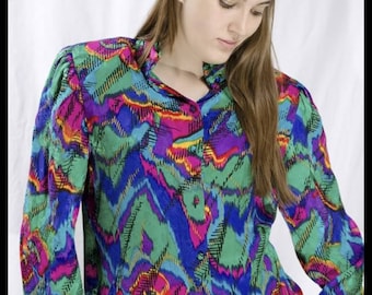 ADRIANNA Papell 80s Top Women Vintage 1980s Psychedelic Dress BLOUSE Size M
