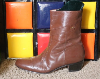 Vanelli BOOTS (1980) Size 8 Mens Leather Boots Punk Western Rockabilly Square Dance Country Zipper on Side Shoes