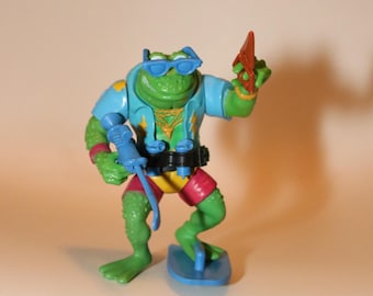 TMNT (1989) Genghis Frog Action Figure Playmates Teenage Mutant Ninja Turtles Vintage 1980s Battle Chip Fun Sewer Lair Technodrome Wagon