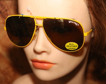 Spalding SUNGLASSES (1980) Yellow Sports Aviator High Fashion Adventure Look Colors Skiing Snowboard Hotdoggin' Raver Sun Glasses