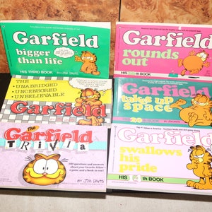 Garfield Book Lot des années 1980 Bande dessinée Cat Cartoon Padlock Odie Dog vintage Jim Davis
