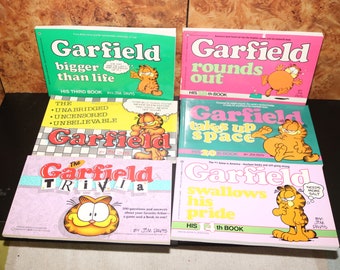Garfield Book Lot from the 1980s Comic Book Strip Cat Cartoon Padlock Odie Dog Vintage Jim Davis