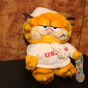 Garfield Toy (1981) USA #1 Dakin Plushie Cat Cartoon Spielzeug 80er USA Vorhängeschloss Odie Dog Vintage 1980er Jim Davis Stofftier mit Anhängern