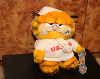 Garfield Toy (1981) USA #1 Dakin Plushie Cat Cartoon Toy 80s USA Padlock Odie Dog Vintage 1980s Jim Davis Stuffed Animal w Tags