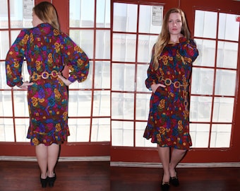 e Diane Von Furstenberg Dress (1980) Vintage 1970-1980s Purple High Fashion Tie Dye Couture Gown Size M