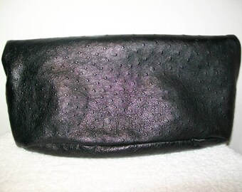 I MAGNIN 1980s Purse Vintage 80s Leather Ostrich Calfskin Purse Hand-BAG CLUTCH Bag