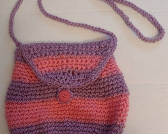 Crocheted Sling Tote, lavender and pink,  button closure
