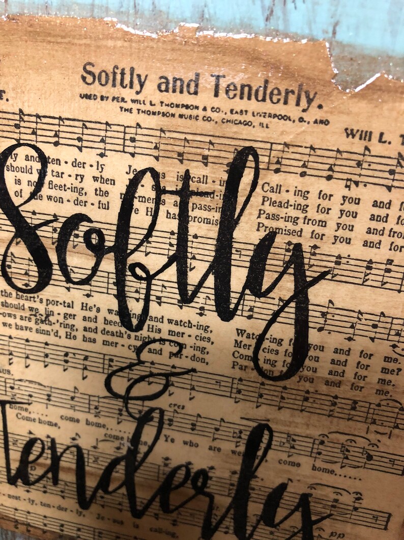 Softly &amp; Tenderly Hymn Sign Inspirational Sign Sheet Music - Etsy