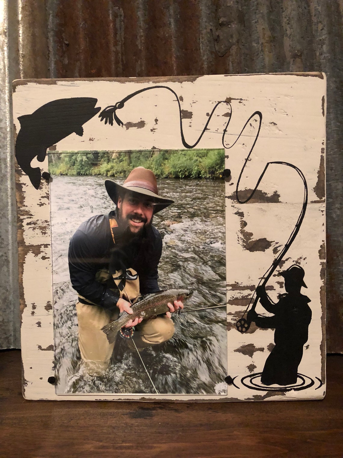 Fly Fishing Wood Block Picture Frame madera desgastada Etsy