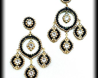 Red Miguel Ases style earrings, red and gold, handmade with Swarovski crystals, Miyuki beads and gold-plated silver.