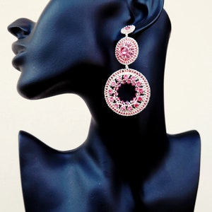 Pink earrings with Swarovski, handmade with Miyuki beads, Swarovski crystals and silver sterling. image 2