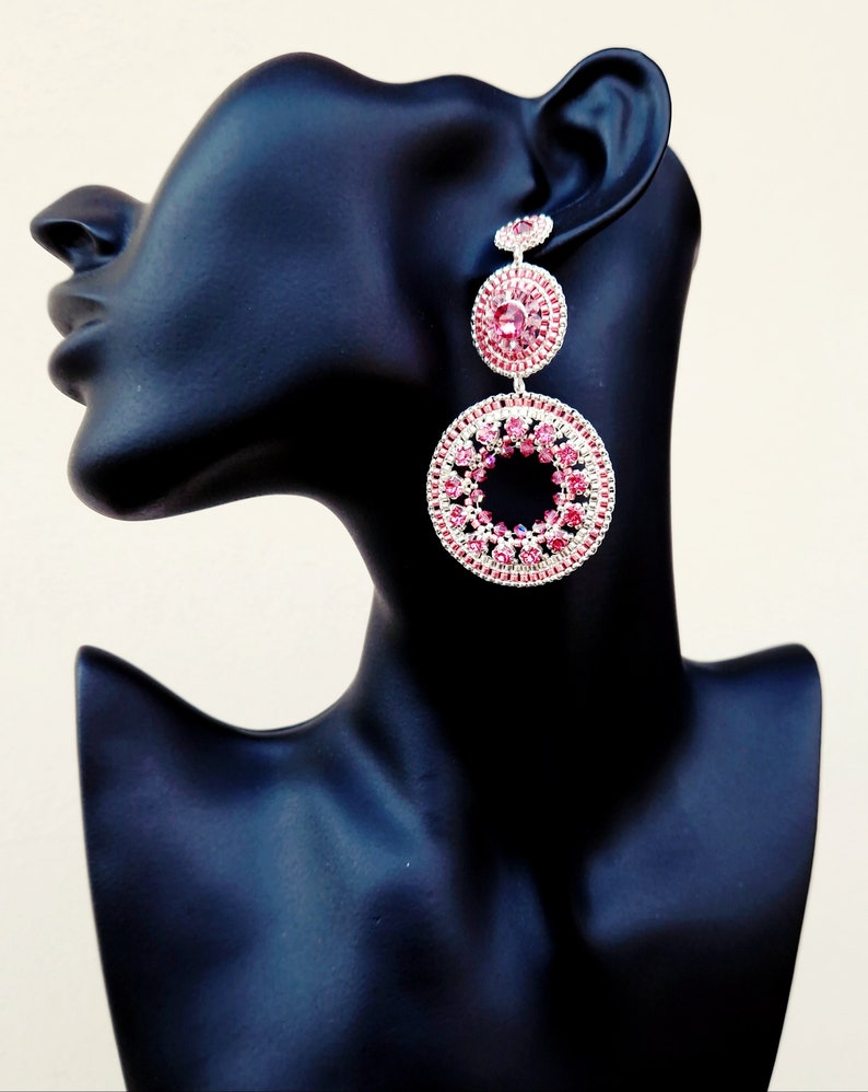 Pink earrings with Swarovski, handmade with Miyuki beads, Swarovski crystals and silver sterling. image 2