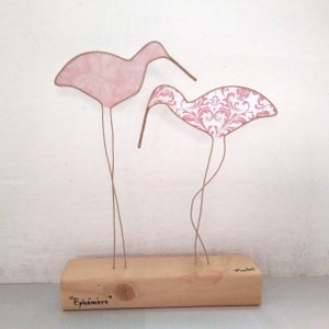 Scultura moderna in spago animato e carta fantasia, Aironi Rosa, regalo per 25 anniversario, regalo coppia, matrimonio