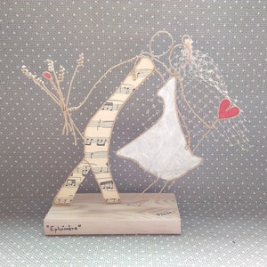 Scultura moderna, Sposi, in spago animato, carta musica, regalo matrimonio, addio al nubilato, decorazione torta, anniversario