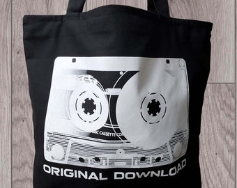 Original Download Retro Shopping Reusable Black Cotton Music Tote Bag